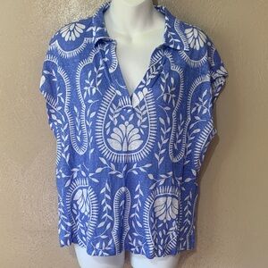 10. Joie XL Linen Blue & White V-Neck Printed Tunic NWT